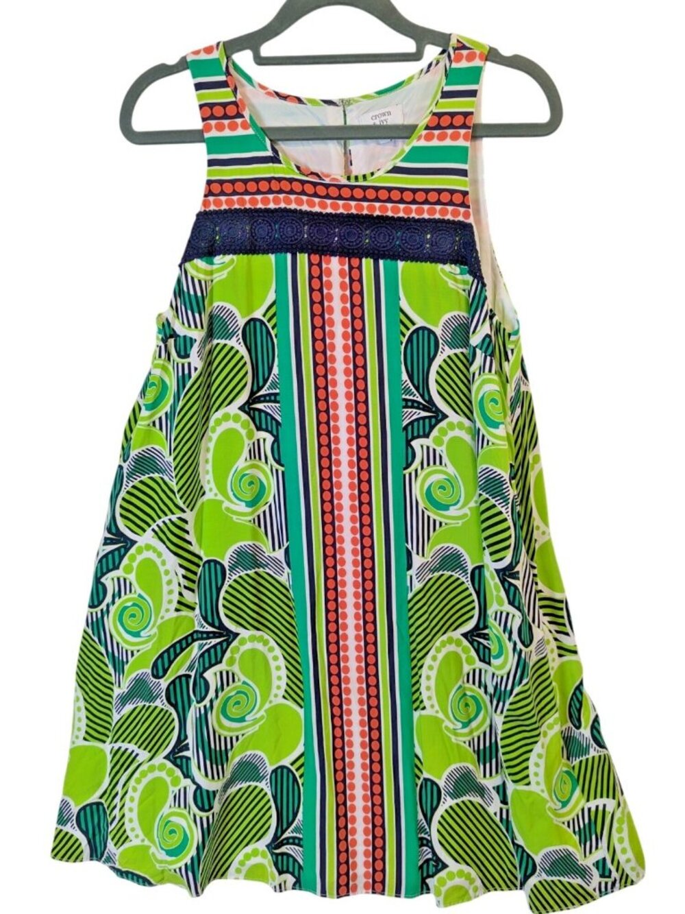 Crown & Ivy Dress Small Green Colorful A-Line Sleeveless Tunic Shift Preppy Mod